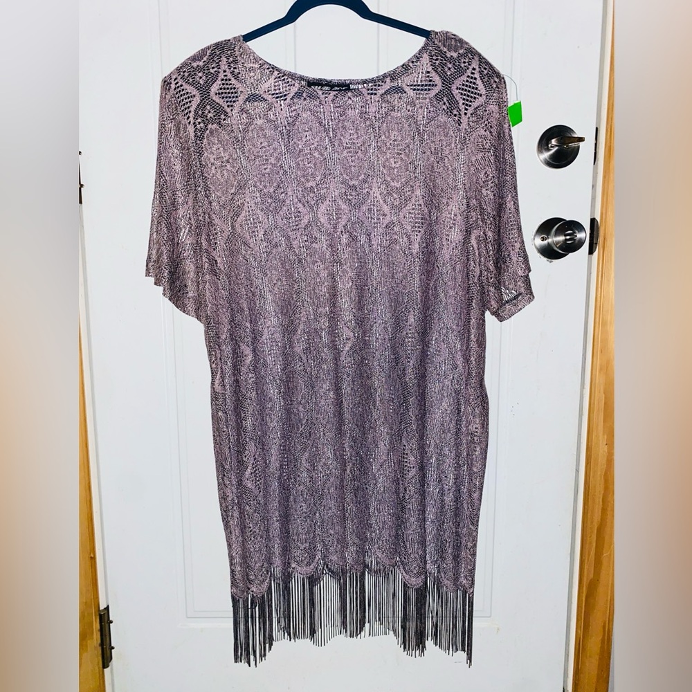 Shar ade of California XL Purple Embellished Short Sleeve Swim Coverup or Tunic
